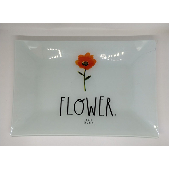 Frosted Glass Rae Dunn Tray Platter "FLOWER" - 11.5 X 7.5” - Picture 1 of 7